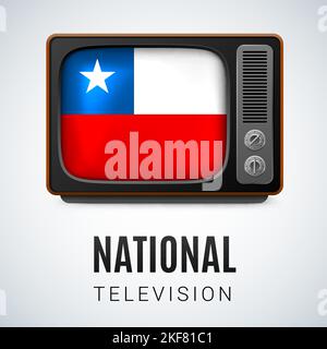 Vintage TV and Flag of Chile as Symbol National Television. Button with Chilean flag Stock Vector