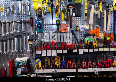Various repair tools for sale on showcase Stock Photo