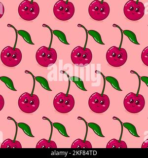 Seamless pattern with cartoon Cherry on backdrop. Stock Vector