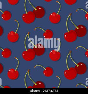 Seamless pattern with Cherry on blue backdrop.  Stock Vector