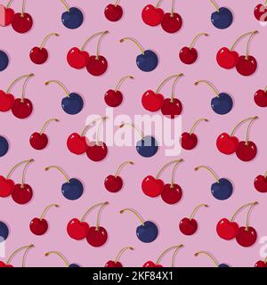 Seamless pattern with Cherry on pink backdrop.  Stock Vector