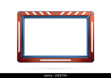 Red blue metal picture frame isolated on white background with copy space, Blank thin frame with empty space for decorative use. 3d rendering. Stock Photo