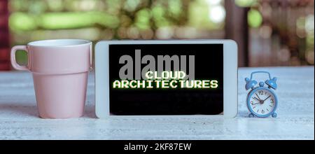 Hand writing sign Cloud Architectures. Business idea Various Engineered Databases Softwares Applications Stock Photo