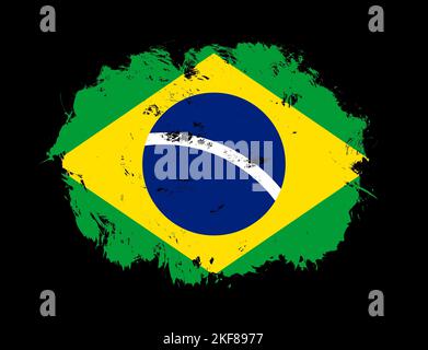 Painted flag of brazil with stroke brush effect on white background ...
