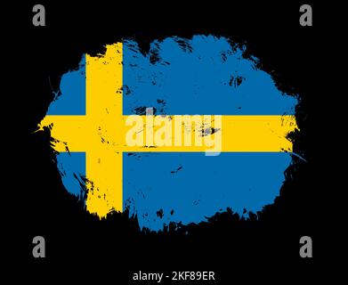 Painted flag of sweden with stroke brush effect on white background ...