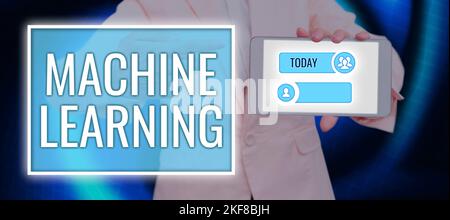 Conceptual caption Machine Learning. Business overview the concept that a computer can learn new data itself Stock Photo