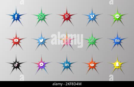 Set of gradient style social icons, realistic social button vector, set of most popular social media icons. Stock Vector