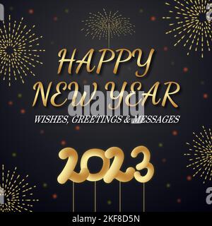 2023 Happy new year premium design with fireworks, 2023 happy new year lettering on black background vector illustration. Stock Vector
