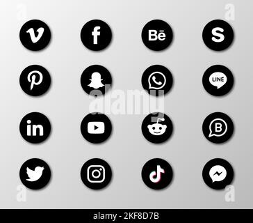 Set of flat style silhouette social icons, set of most popular social media icons vector. Stock Vector