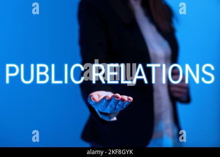 Text caption presenting Public Relations. Business overview state of the relationship between the public and a company Stock Photo