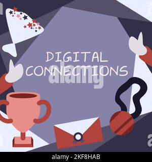 Hand writing sign Digital Connections, Concept meaning virtual network linking user to his or her contacts Stock Photo
