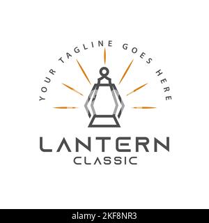 Classic Gas Flame Lantern Restaurant Vintage Logo Design, street lamp, lantern pole, bright beam, symbol, vector simple Stock Vector