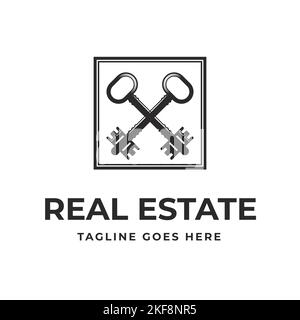 Luxury vintage key for Apartment Real Estate House business Logo design. Two keys vector design. Stock Vector