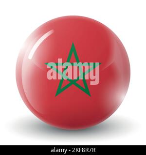 Glass light ball with flag of Morocco. Round sphere, template icon. Moroccan national symbol. Glossy realistic ball, 3D abstract vector illustration Stock Vector