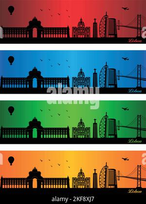 Lisbon city in a four different colors - illustration,  Town in colors background,  City of Lisbon Stock Vector