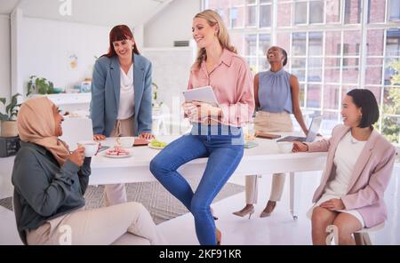 Teamwork, business people collaboration and women empowerment, worker motivation and professional employees in modern office. Happy group, diversity Stock Photo