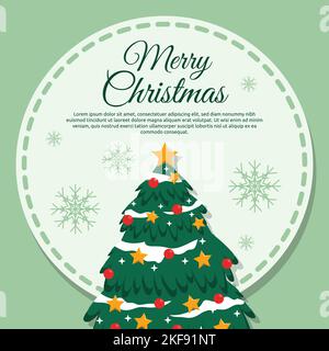 Pine Tree Snowflake Merry Christmas Greeting Card Design Stock Vector