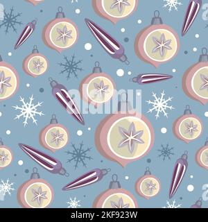 Seamless blue Christmas pattern Christmas toys illustration Stock Vector