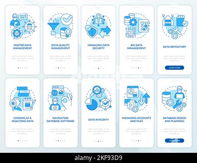 Data regulation process blue onboarding mobile app screen set Stock Vector
