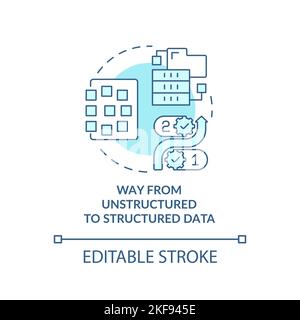 Way from unstructured to structured data turquoise concept icon Stock Vector