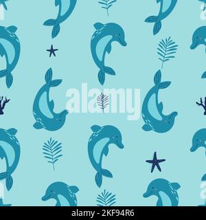Seamless pattern with dolphin Seamless pattern can be used for wallpaper, pattern fills, web page background, surface textures. Stock Vector