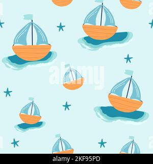 seamless pattern. boat Seamless vector pattern with anchors. Seamless pattern can be used for wallpaper, pattern fills, web page background, surface t Stock Vector