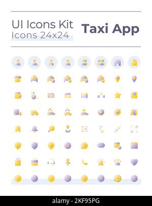 Taxi service flat gradient two-color ui icons set Stock Vector