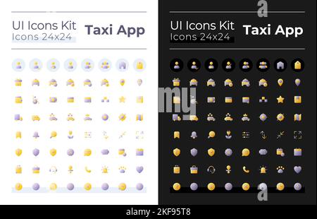Taxi service flat gradient two-color ui icons set for dark, light mode Stock Vector