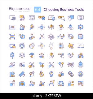 Choosing business tools RGB color icons set Stock Vector