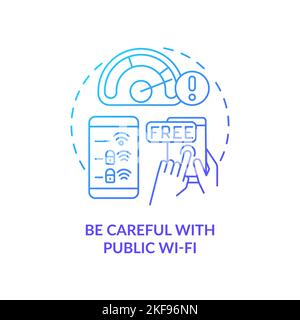 Be careful with public network blue gradient concept icon Stock Vector