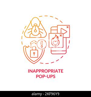 Inappropriate pop-ups red gradient concept icon Stock Vector
