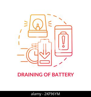 Draining of battery red gradient concept icon Stock Vector