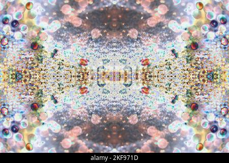 abstract background of many blurred dots and circles in a multicolored background, abstract colored background in bokeh Stock Photo