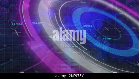 Image of processing circle, numbers and qr code in digital space Stock Photo