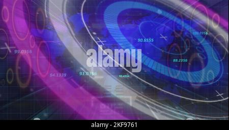 Image of processing circle, numbers and qr code in digital space Stock Photo