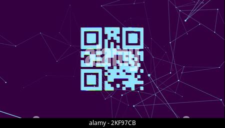QR code scanner over network of connections against blue background Stock Photo