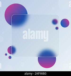 Transparent frame in glassmorphism style. Glass morphism concept with 3d geometric bright purple and blue shape. Frosted glass effect. Square frame Stock Vector