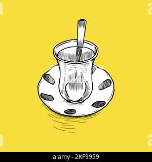 Cup of Tea Turkish Icon. Sport Concept, Sketch and Vintage Style. - Vector. Vector illustration Stock Vector