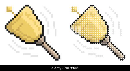 Pixel icon. Ringing school bell with handle. Call to lesson. September 1, beginning of school year. Simple retro game vector isolated on white backgro Stock Vector