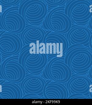 Seamless blue vector pattern of swirls and abstract shapes drawn with thin lines. Vector seamless texture in blue color waves or flow. Stock Vector