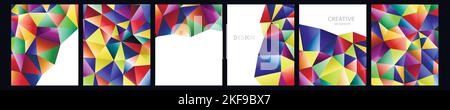 Set of vector cover notebook design. Abstract rainbow minimal triangles halftone template design for notebook paper, copybook brochures, book Stock Vector