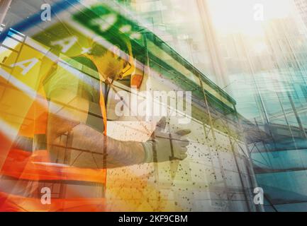 Polystyrene thermal cladding for energy saving on a construction site Stock Photo