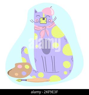 ART CAT Comic Animal Cartoon Vector Illustration Set For Print Stock Vector