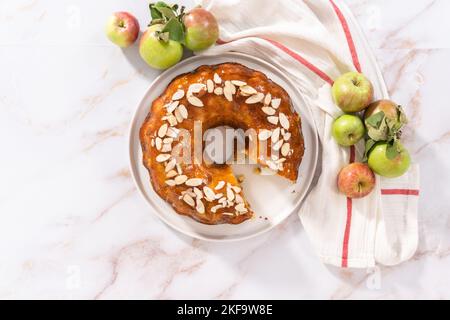 Apple bundt cake with caramel glaze Stock Photo