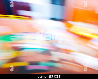 Colorful bright gouache and watercolor with brushes in art studio defocused blurry effect background. Set of colored pencils and art supplies blur bac Stock Photo