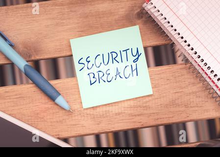 Sign displaying Security Breach. Concept meaning unauthorized access of data gained by a malicious intruder Stock Photo
