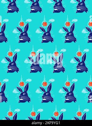Seamless pattern with black blue rabbit, Chinese New Year Symbol Stock Vector