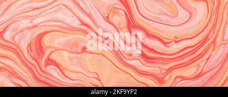 Abstract fluid art background red and pink glitter colors. Liquid marble. Acrylic painting on canvas with coral gradient. Watercolor backdrop with ros Stock Photo