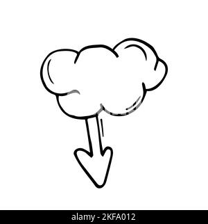 Doodle style cloud computing illustration showing data being uploaded into the cloud and downloaded to smartphones and mobile devices. Stock Vector