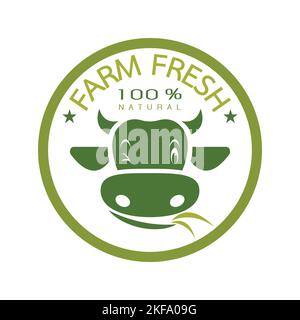Vector of label with the head of a cow on a white background. Farm fresh. Logo Animal. Easy editable layered vector illustration. Stock Vector
